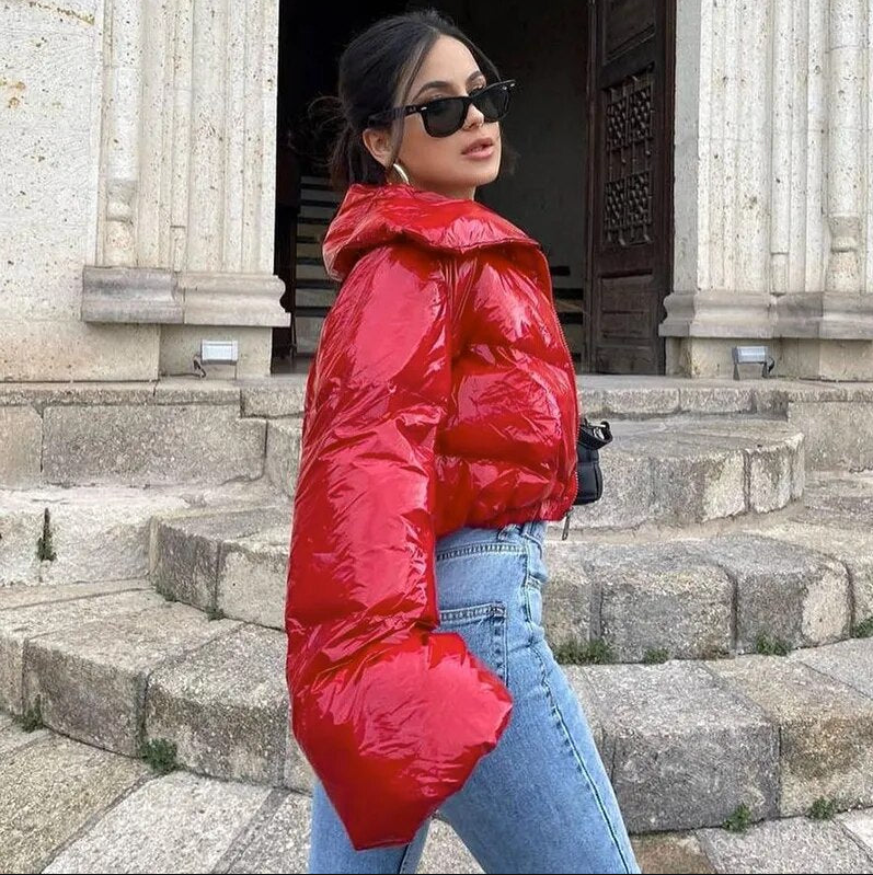 Aoife - stijlvol cropped pufferjack met gewatteerd patroon