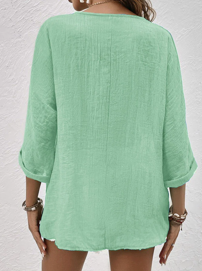 Clara - blauw linnen shirt met v-hals