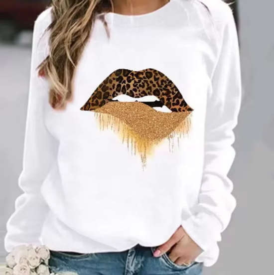 Halia - katoenen trui met lipprint