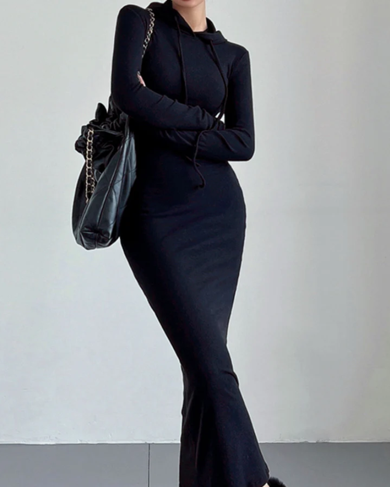 Disa | comfortabele dames herfstjurk met capuchon en kangoeroezak