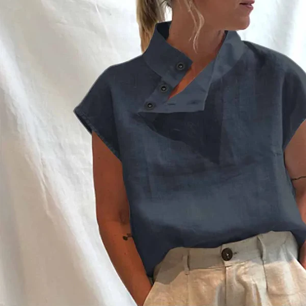Elea - elegante blouse met korte mouwen van katoen en linnen