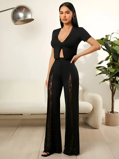 Karel | elegante flare jeans met kantapplicaties