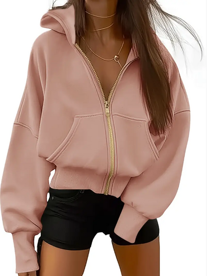 Scharlakenrode cropped katoenen hoodie met rits