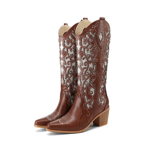 Celine | western cowboy enkellaarsjes met borduursel en hak