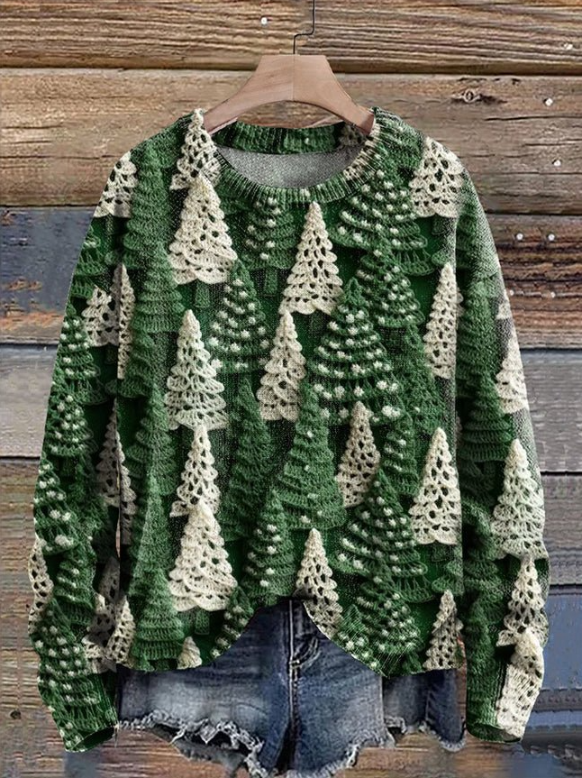 Feestelijke trui met bomenprint