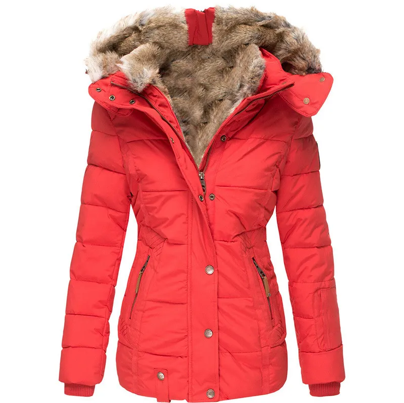 Elegante dames winterjas met bontcapuchon