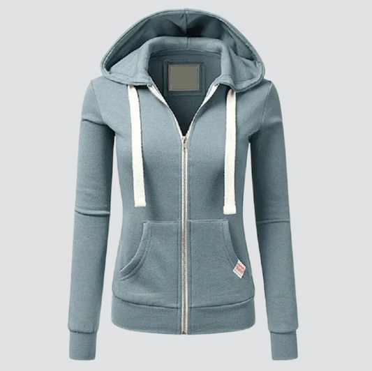 Angela-wollen hoodie met trekkoord en ritssluiting