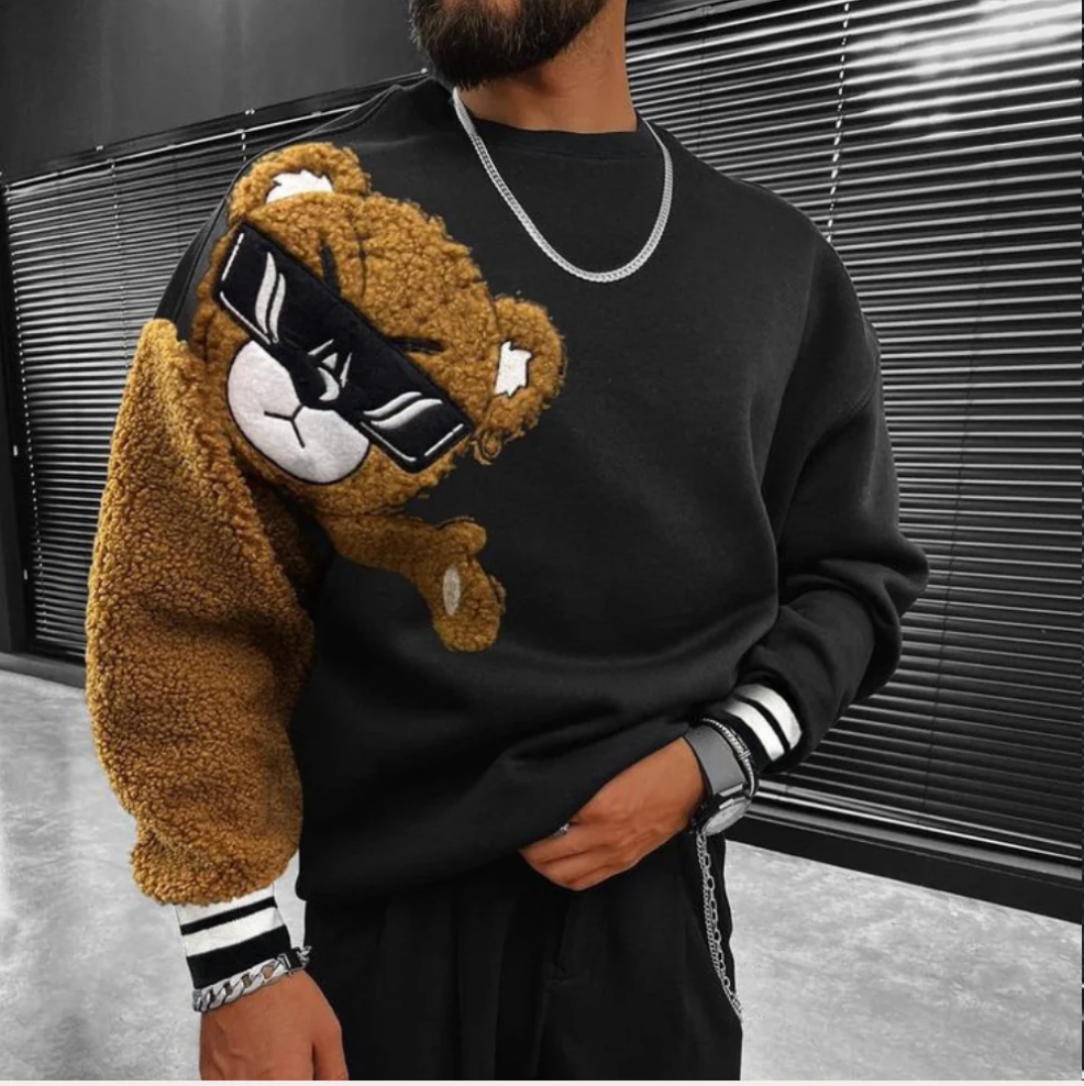 Bernd - sweatshirt met cartoonbeerborduurwerk voor heren