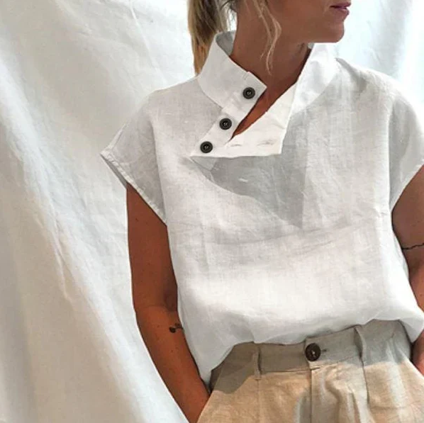 Elea - elegante blouse met korte mouwen van katoen en linnen