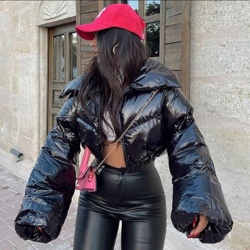 Aoife - stijlvol cropped pufferjack met gewatteerd patroon