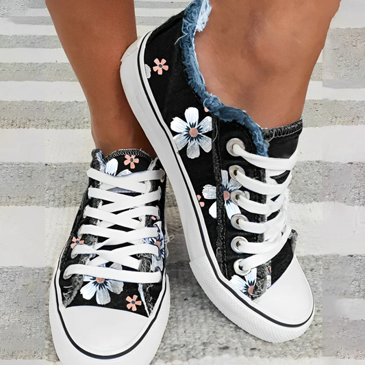 Agnes - damessneakers denim bloemmotief