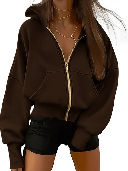 Scharlakenrode cropped katoenen hoodie met rits