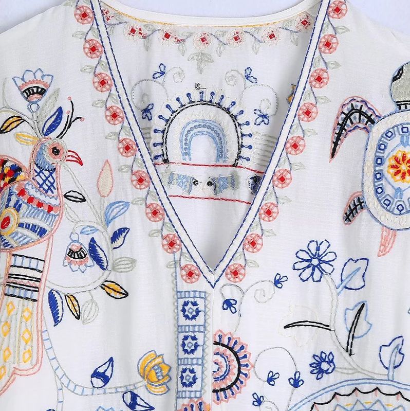 Bianca - shirt met lange mouwen, v-hals en borduursel