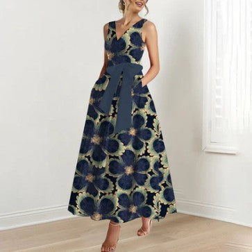 Harper - elegante marineblauwe maxi-jurk met bloemen