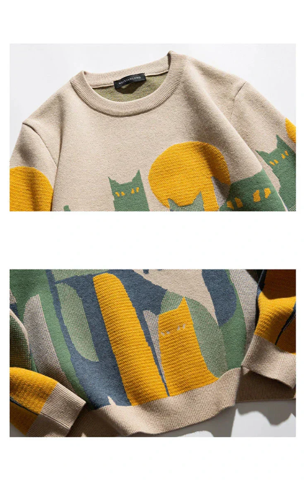 Gebreide damestrui met kattenmotief - gezellig en warm