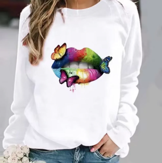 Halia - katoenen trui met lipprint