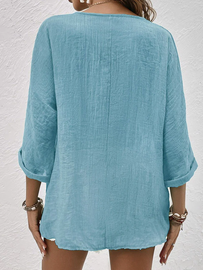 Clara - blauw linnen shirt met v-hals