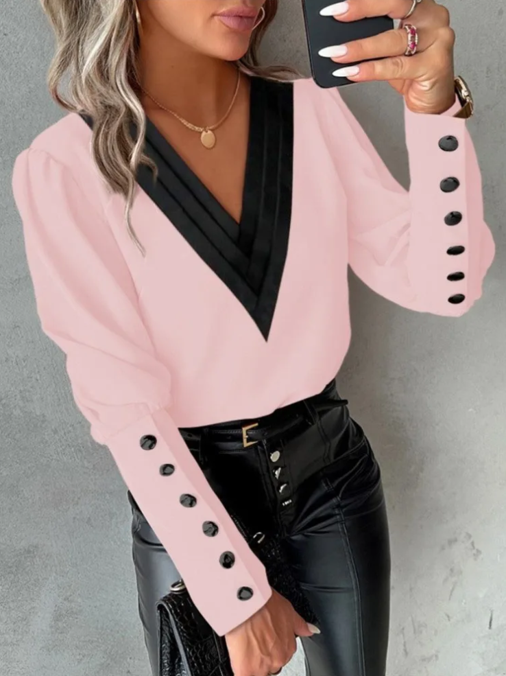 Casual blouse met v-hals en een moderne touch voor dames