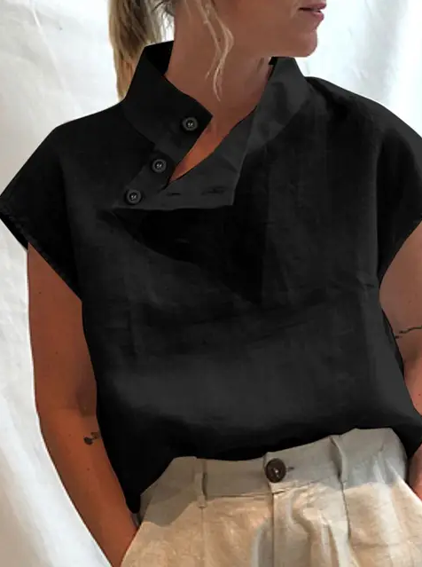 Elea - elegante blouse met korte mouwen van katoen en linnen