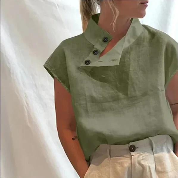 Elea - elegante blouse met korte mouwen van katoen en linnen