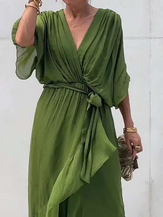 Sophie - groene chiffonjurk met v-hals