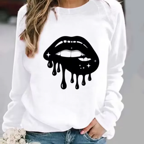 Halia - katoenen trui met lipprint