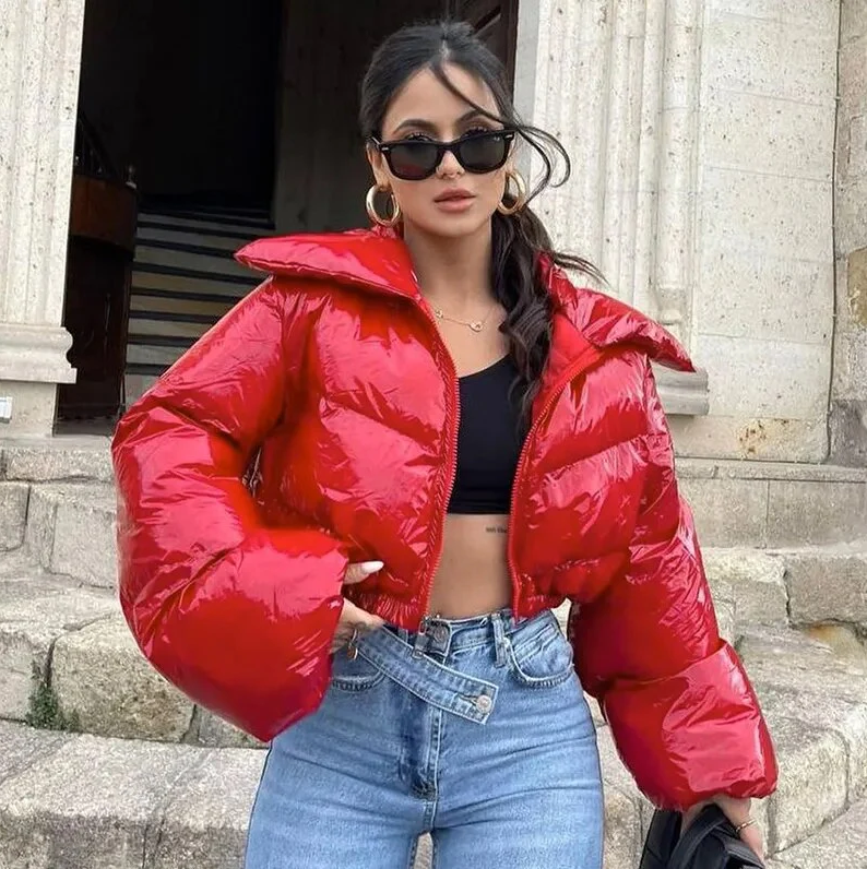 Aoife - stijlvol cropped pufferjack met gewatteerd patroon