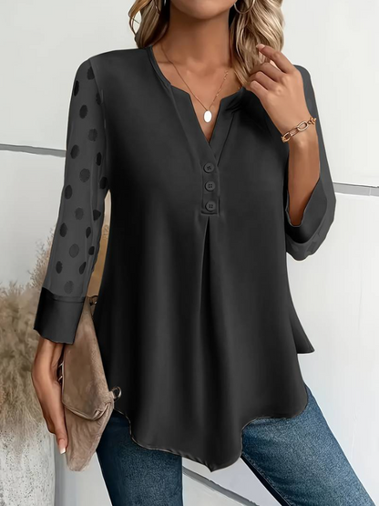 Amalia - gebreide blouse dames v-hals knoopsluiting
