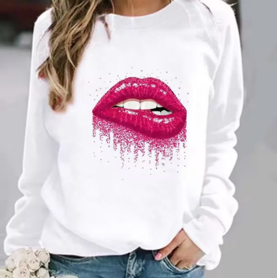 Halia - katoenen trui met lipprint