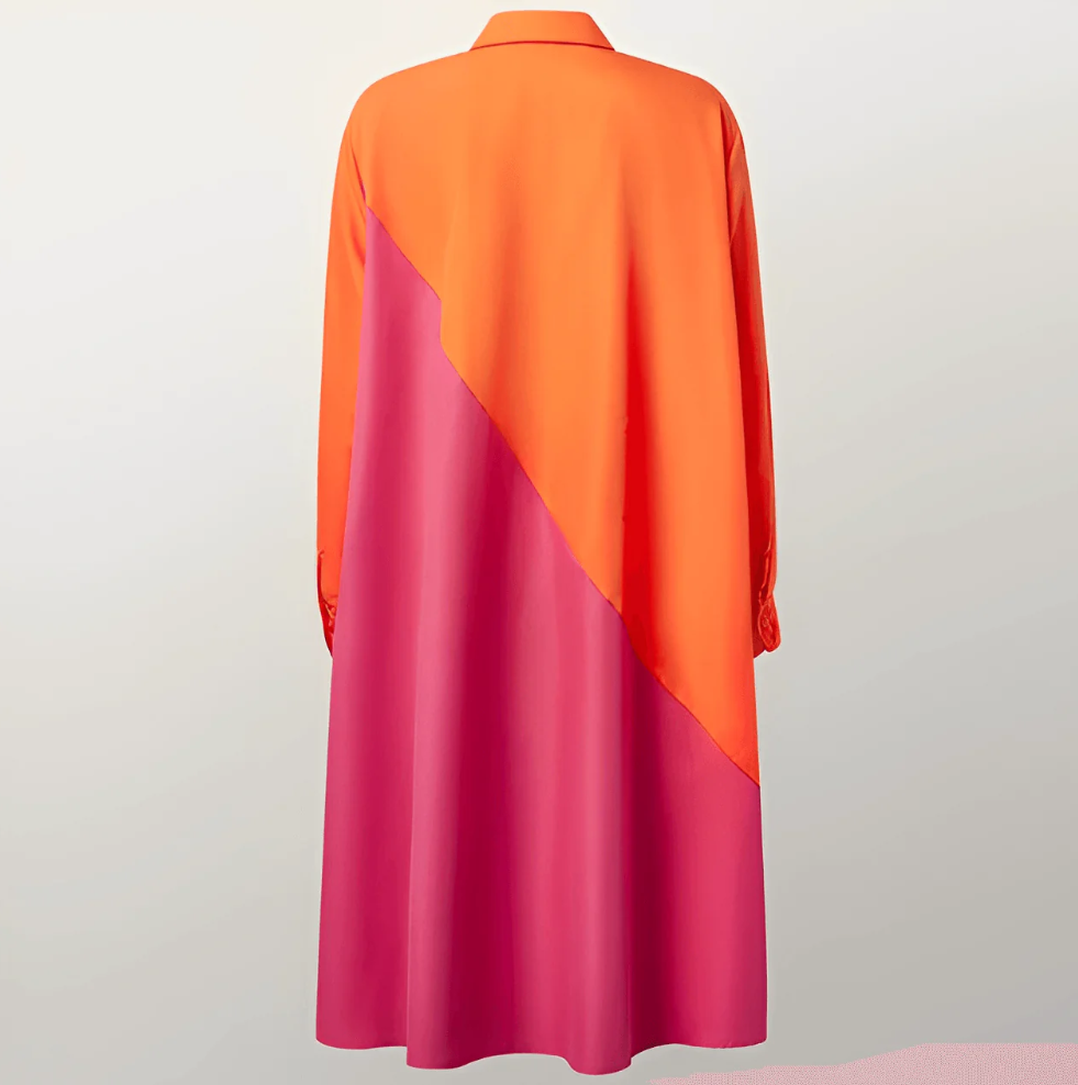 Moderne overhemdjurk met omslagkraag en driekwartmouwen