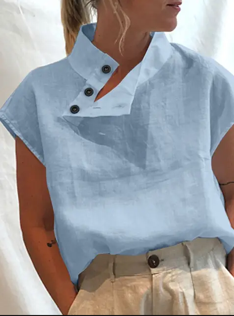 Elea - elegante blouse met korte mouwen van katoen en linnen