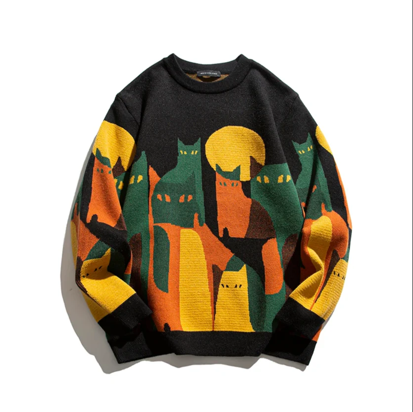 Gebreide damestrui met kattenmotief - gezellig en warm