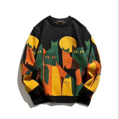 Gebreide damestrui met kattenmotief - gezellig en warm