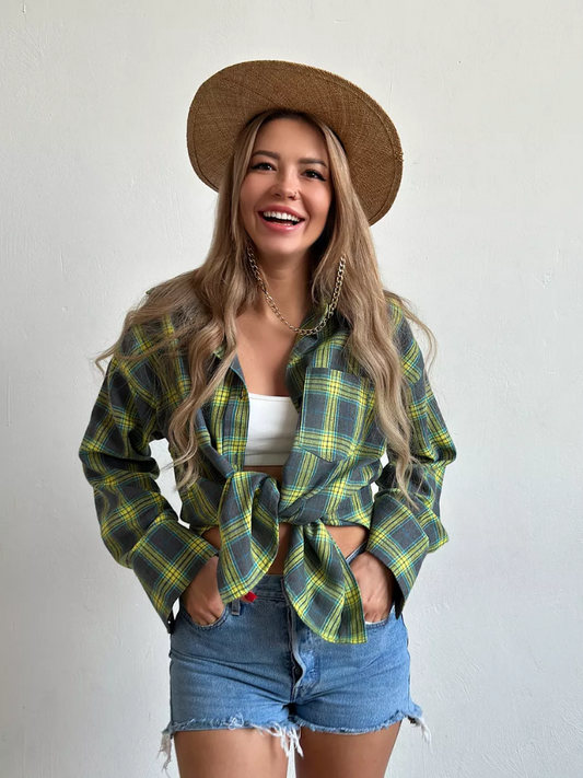 Elegant geruit flanellen overhemd voor dames