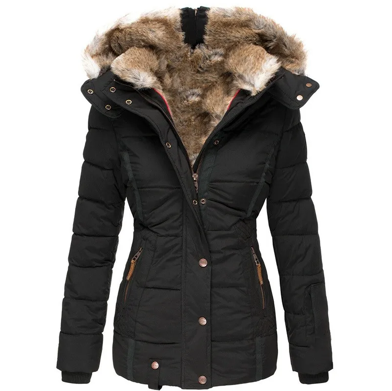 Elegante dames winterjas met bontcapuchon