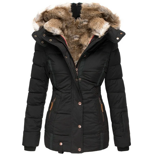 Elegante dames winterjas met bontcapuchon