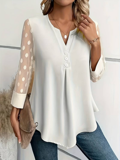 Amalia - gebreide blouse dames v-hals knoopsluiting