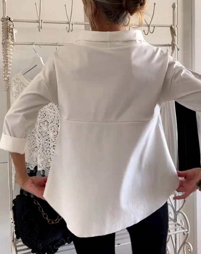 Casual top met effen revers
