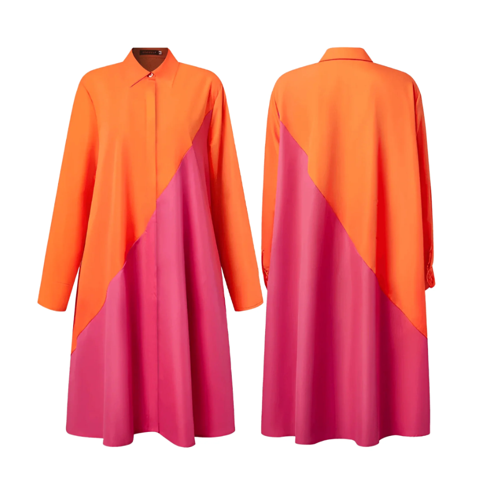 Moderne overhemdjurk met omslagkraag en driekwartmouwen