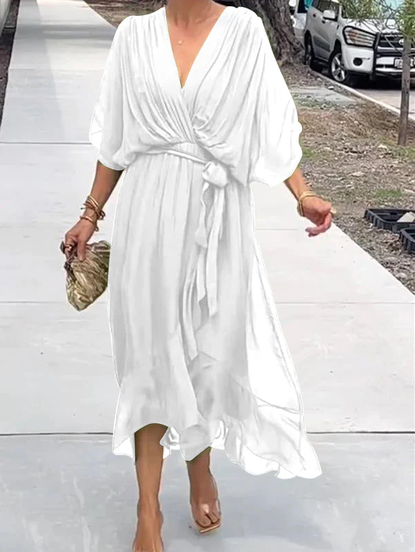 Sophie - groene chiffonjurk met v-hals