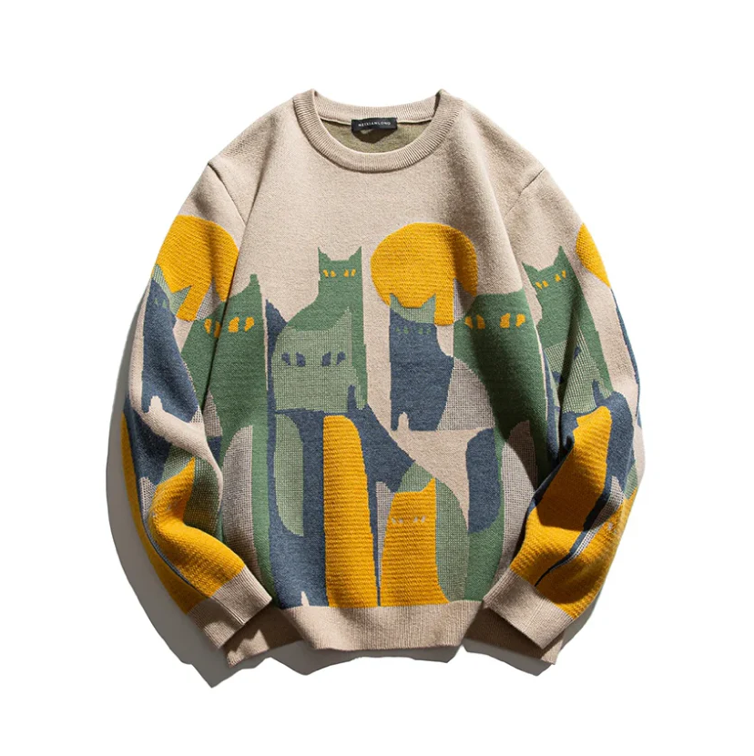 Gebreide damestrui met kattenmotief - gezellig en warm