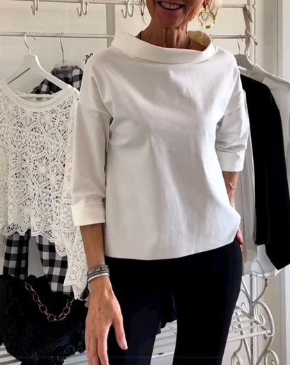Casual top met effen revers