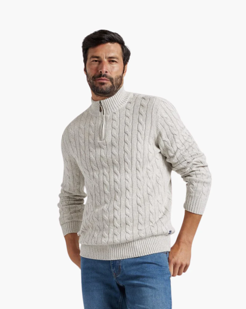 Casual gebreide herentrui met halve rits
