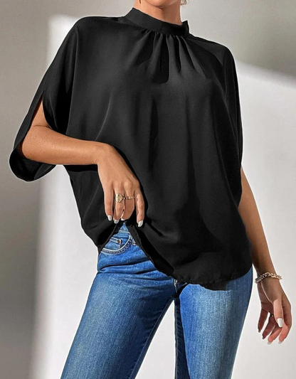 SpringStyle - zwarte effen kleur top met korte mouwen