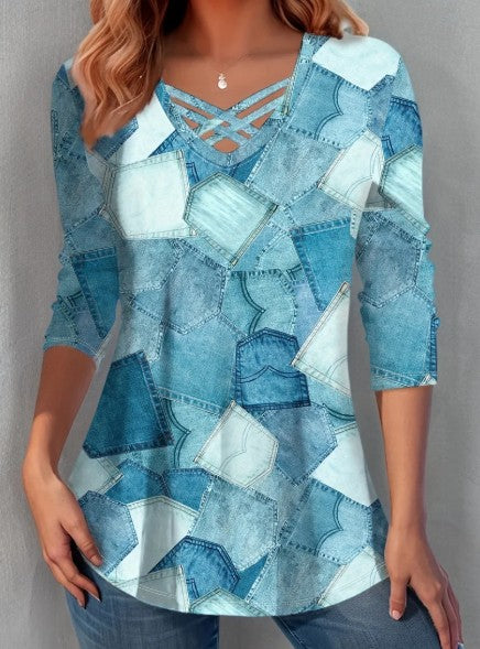 Denim overhemd met patchwork van desarae