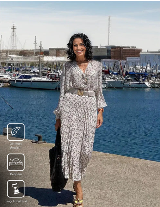 Hannah – casual witte maxi-jurk met lange mouwen