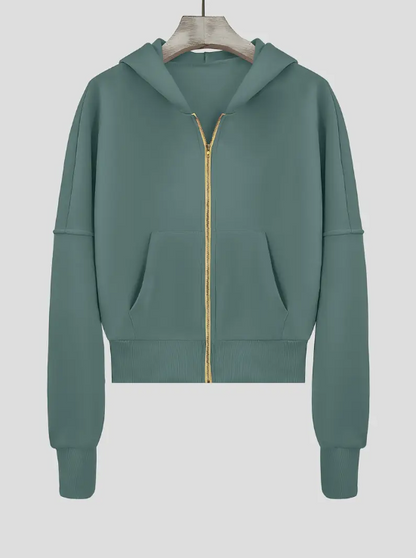 Scharlakenrode cropped katoenen hoodie met rits