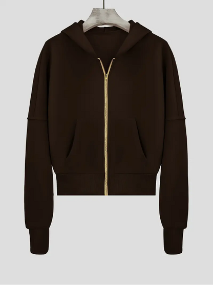 Scharlakenrode cropped katoenen hoodie met rits