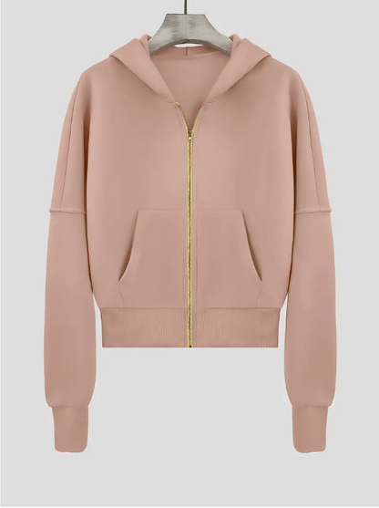 Scharlakenrode cropped katoenen hoodie met rits