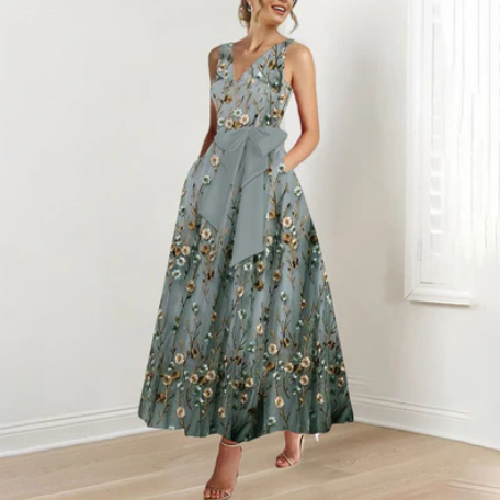 Scarlet – bloemengroene maxi-jurk